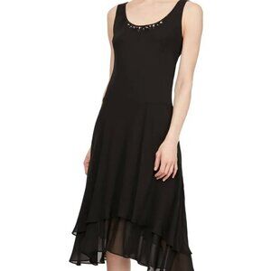SLNY Black Beaded Detail Chiffon Dress